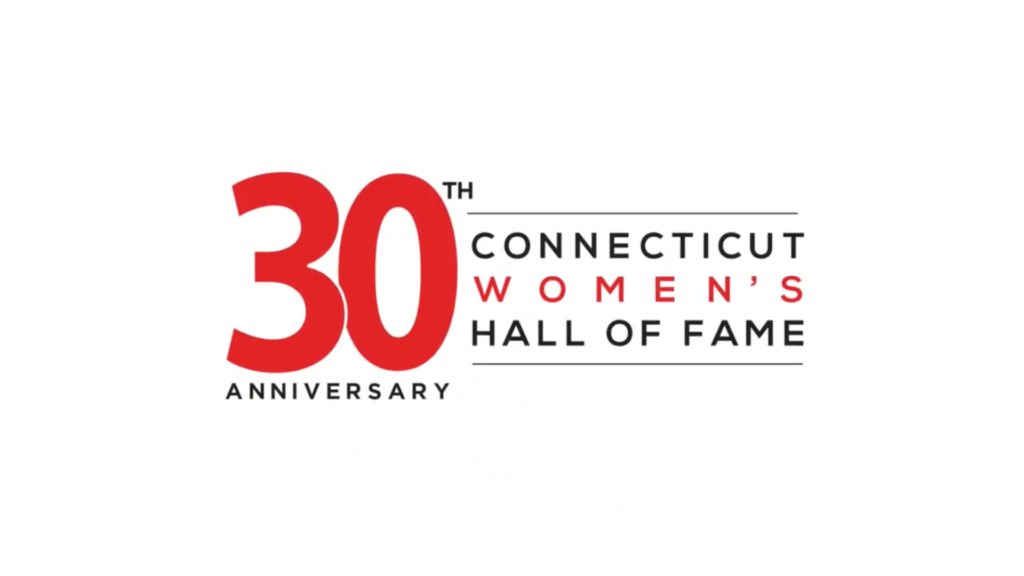 Cortés Filmworks: Create a striking "30th Anniversary Connecticut Women's Hall of Fame" logo on a white background featuring the number "30" prominently displayed in red with "TH" in smaller font above it. Position the text "Connecticut Women's Hall of Fame" in black, while emphasizing "Women's" by setting it in red. Highlight the induction of Lisa Cortés and mark this milestone event by integrating elements that celebrate her connection to Cortés Filmworks. : CortesFilmworks.com